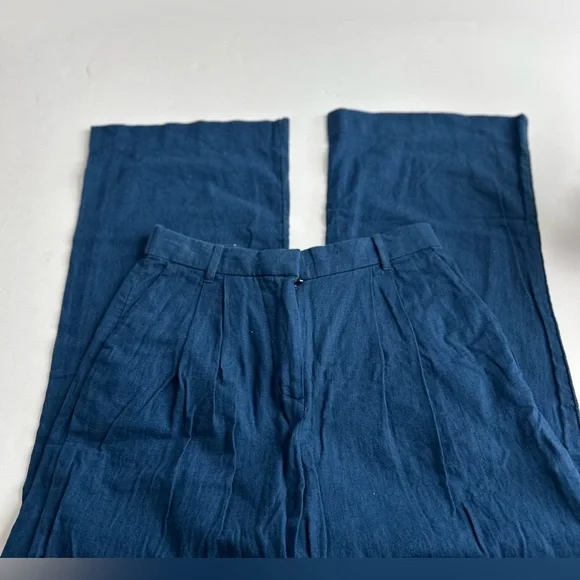 Abercrombie & Fitch Blue Women’s loose wide leg linen blend trousers pants M - Picture 3 of 6